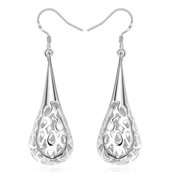 Beautiful 3D Waterdrop Earrings Solid Sterling Silver " Hypoallergenic " - Picture 3 of 4